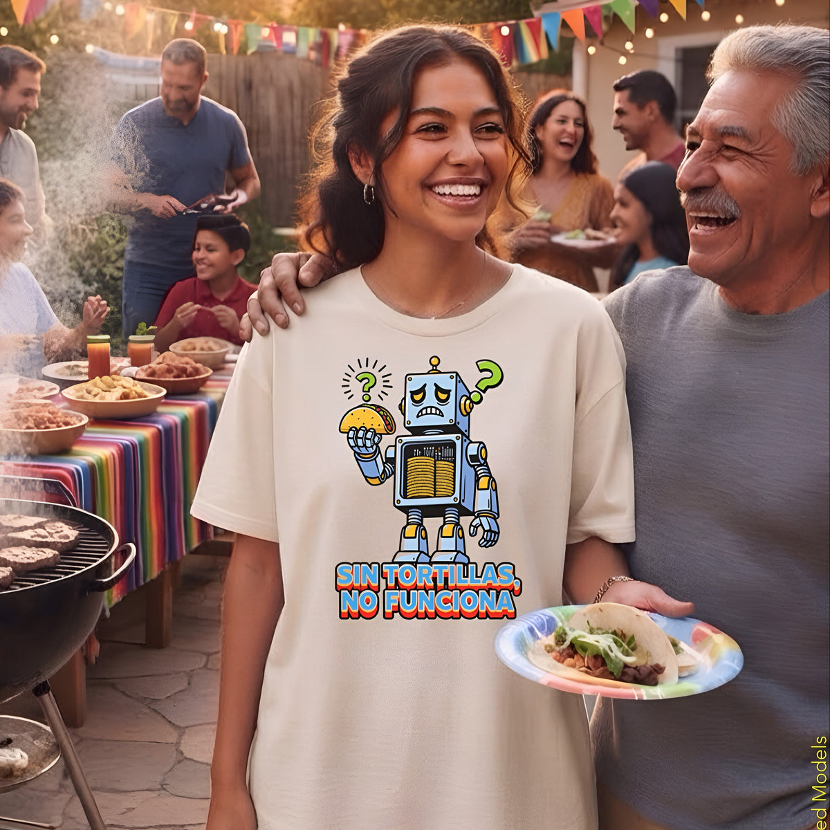 Sin Tortillas, No Funciona - 80's Retro Robot Taco Tuesday Drop Unisex Relaxed Fit Tee